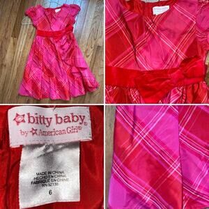 American Girl Bitty Baby Tartan Taffeta Girls Dress sz 6 Dress Like your Doll